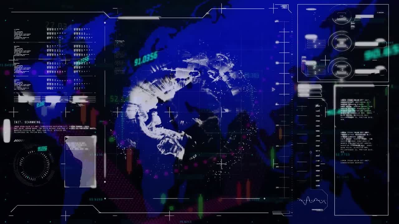 animación de las estadísticas y el procesamiento de datos en el mundo y el mapa del mundo