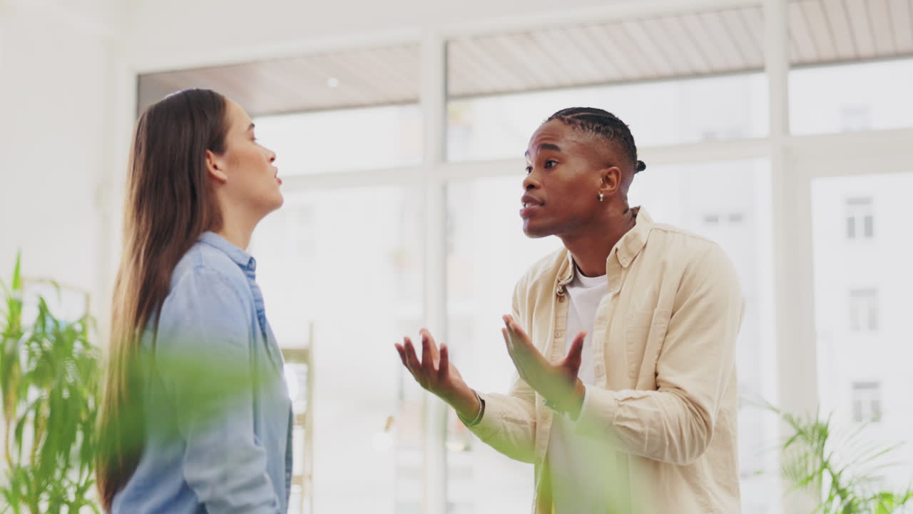 Fight, frustrated and couple shouting
