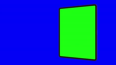 Green screen tablet on blue background, ready for custom content overlays