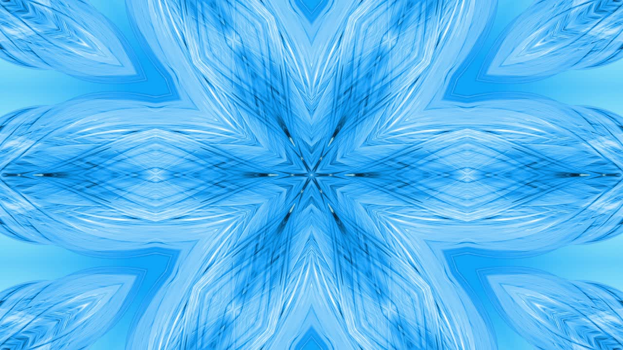 Animação 3D em loop, um fundo abstrato com fitas azuis torcendo e formando estrelas ou flocos de neve como em um efeito caleidoscópico. Filmagem 4k contínua com luma matte como canal alfa. 34