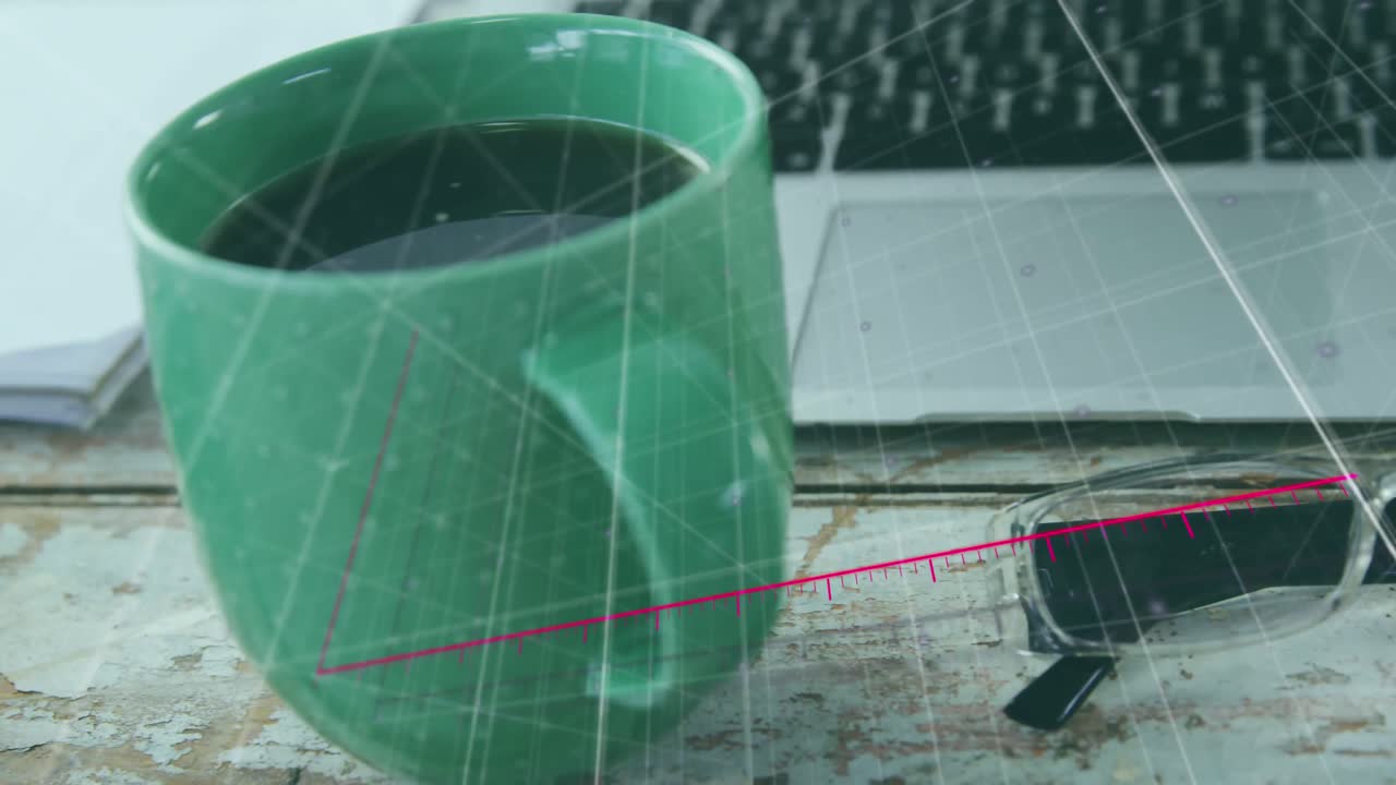 사무실에서 전자 장치로 책상 위에서 금융 데이터 처리의 애니메이션