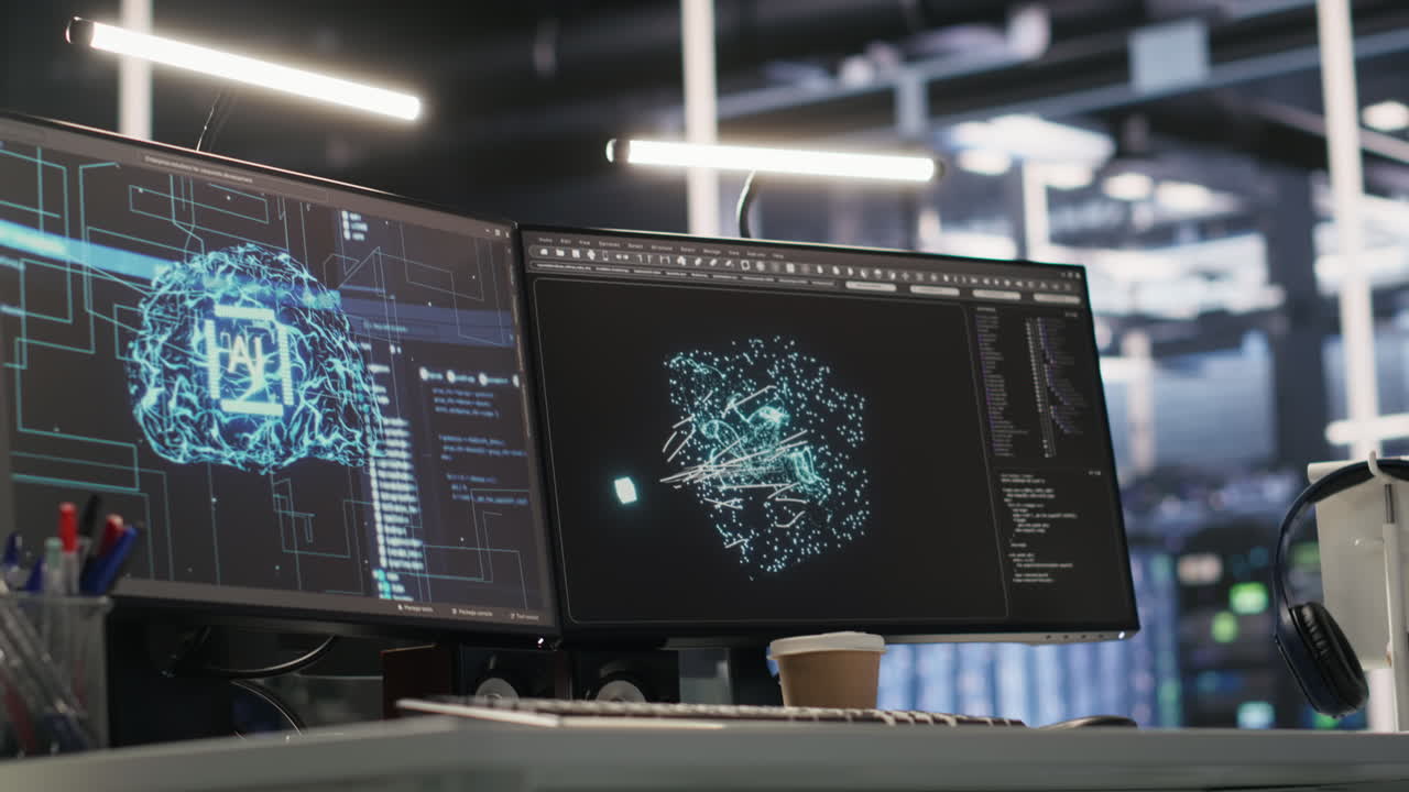 Vertical video Close up of server farm PC screens tracking rackmounts