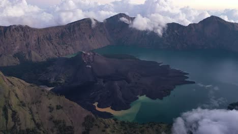 Mount-Rinjani-summit-at-beautiful-sunrise,-the-second-highest-volcano-in-Indonesia