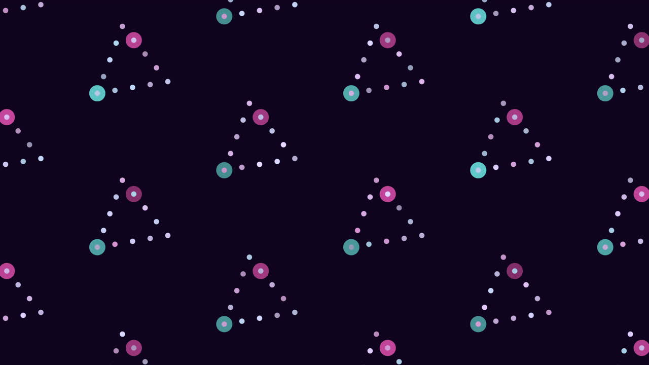 Motivo a triangoli a pois viola e verdi su sfondo nero