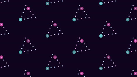 purple and green dot triangle pattern on black background