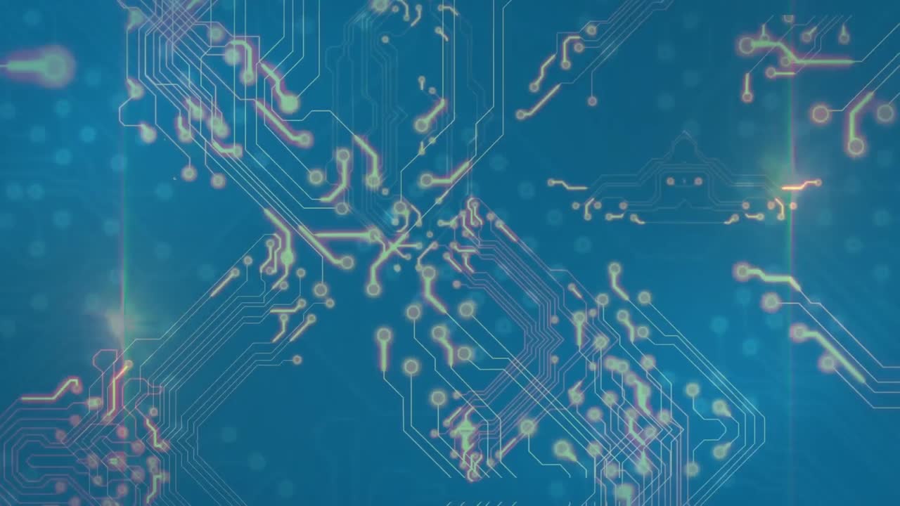 파란색 배경의 복사 공간에 대한 마이크로프로세서 연결의 애니메이션