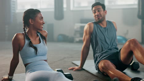 Health,-fitness-and-high-five-with-couple-in-gym