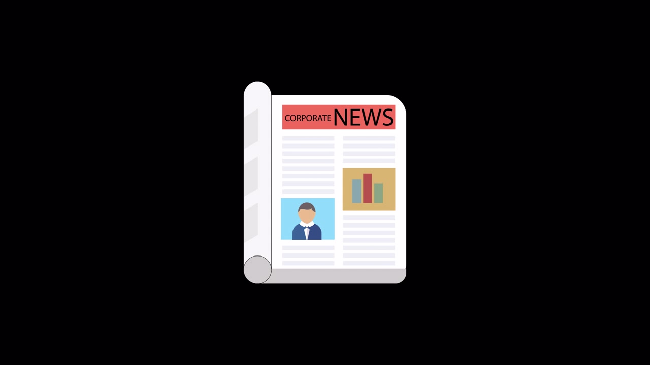 Animated Newspaper Unrolling to Reveal Corporate News and Business Data