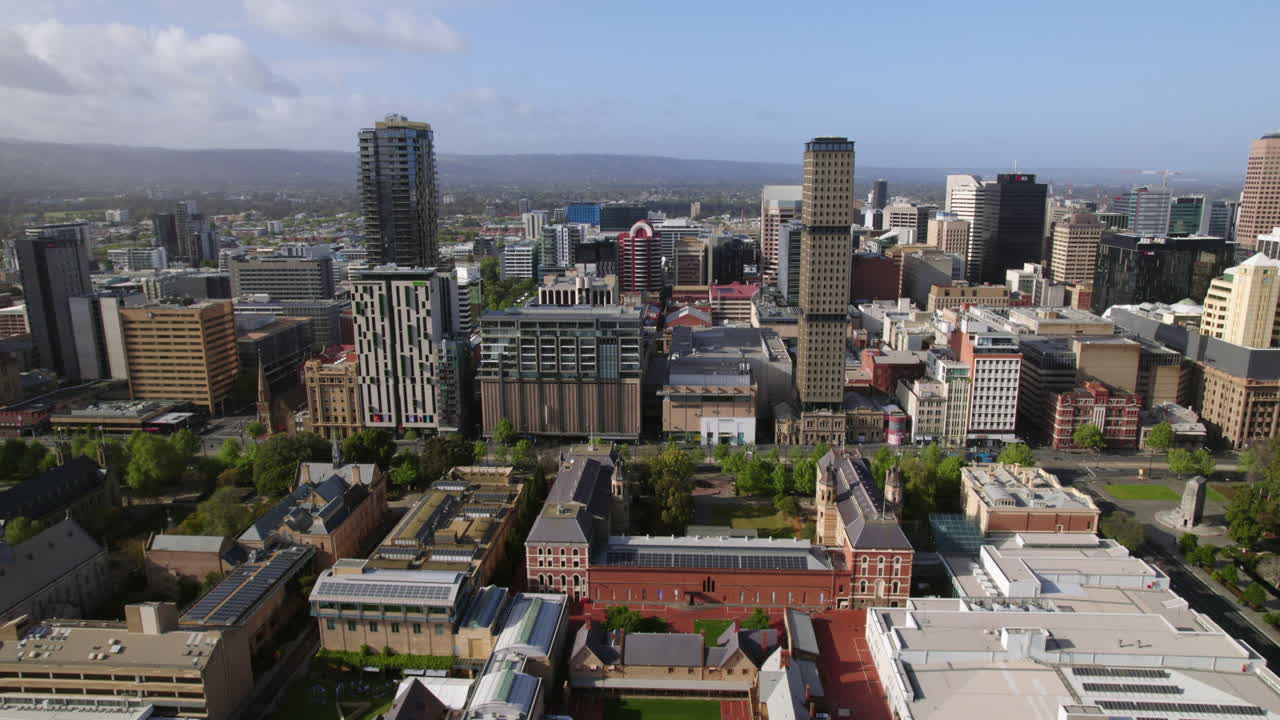 Aerial view over the University area, sunny day in Adelaide city, Australia