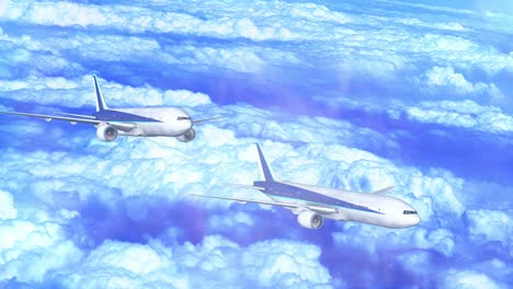 airplane travel flying in the cloud sky animation