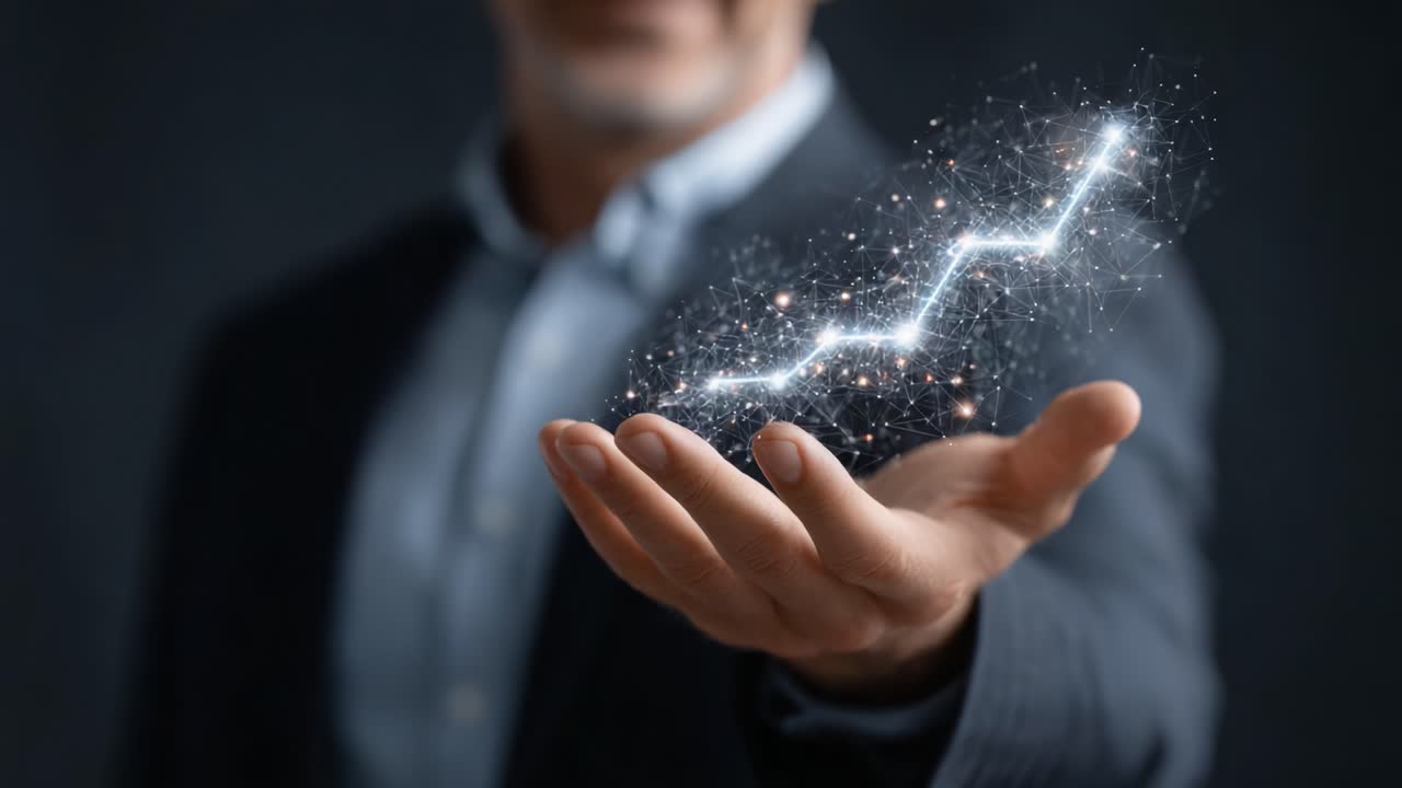 A Professional Holding a Dynamic Graph of Progress and Energy, Symbolizing Growth, Success, and Innovation in a Professional Environment