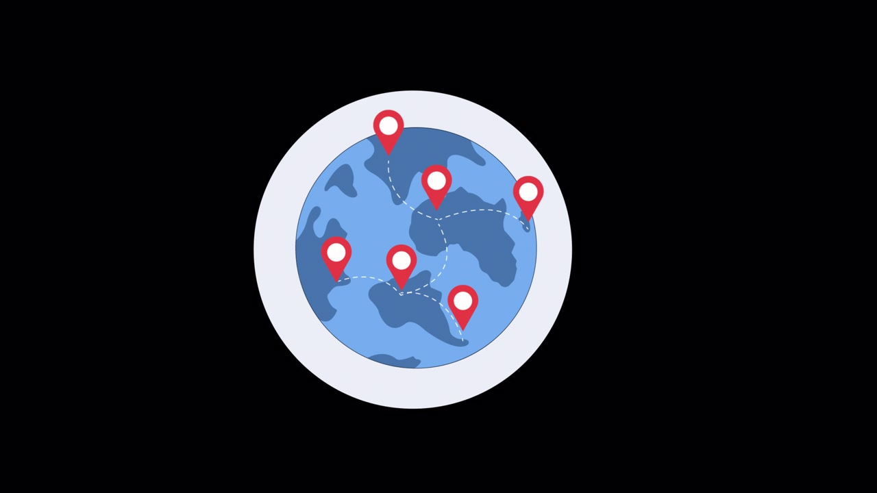 Animated Globe with Connecting Location Pins and Travel Routes