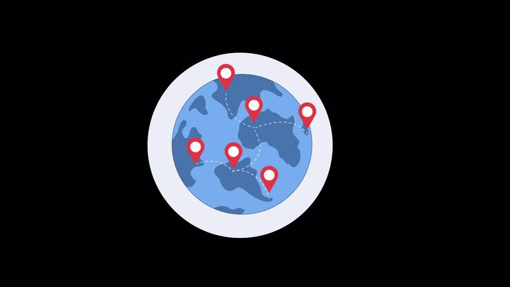 Animated Globe with Connecting Location Pins and Travel Routes