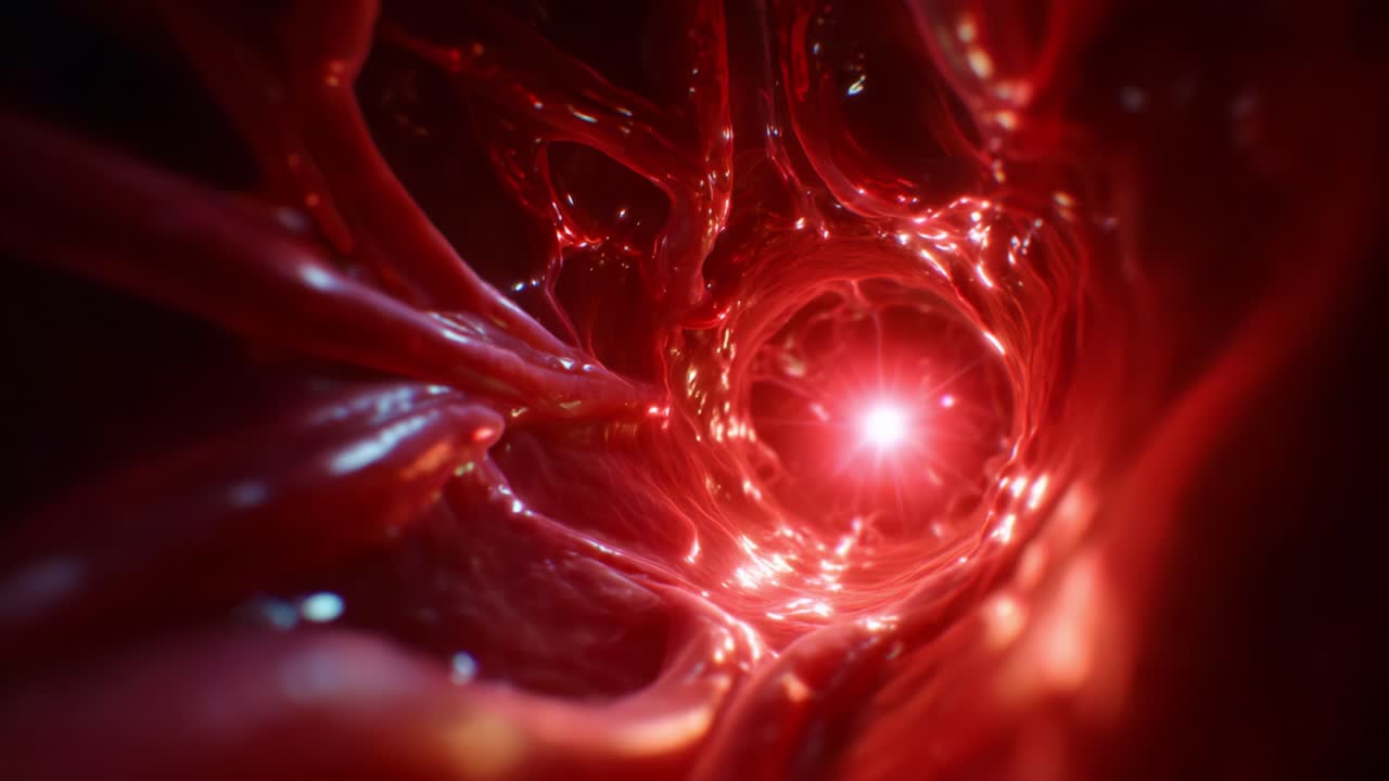 A Fascinating Glimpse Inside a Blood Vessel: Exploring the Intricate, Pulsating Network of Red Tissues and Pulsing Lights Within the Human Body