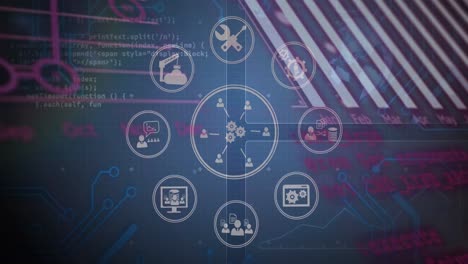 Animation of data processing over blue background