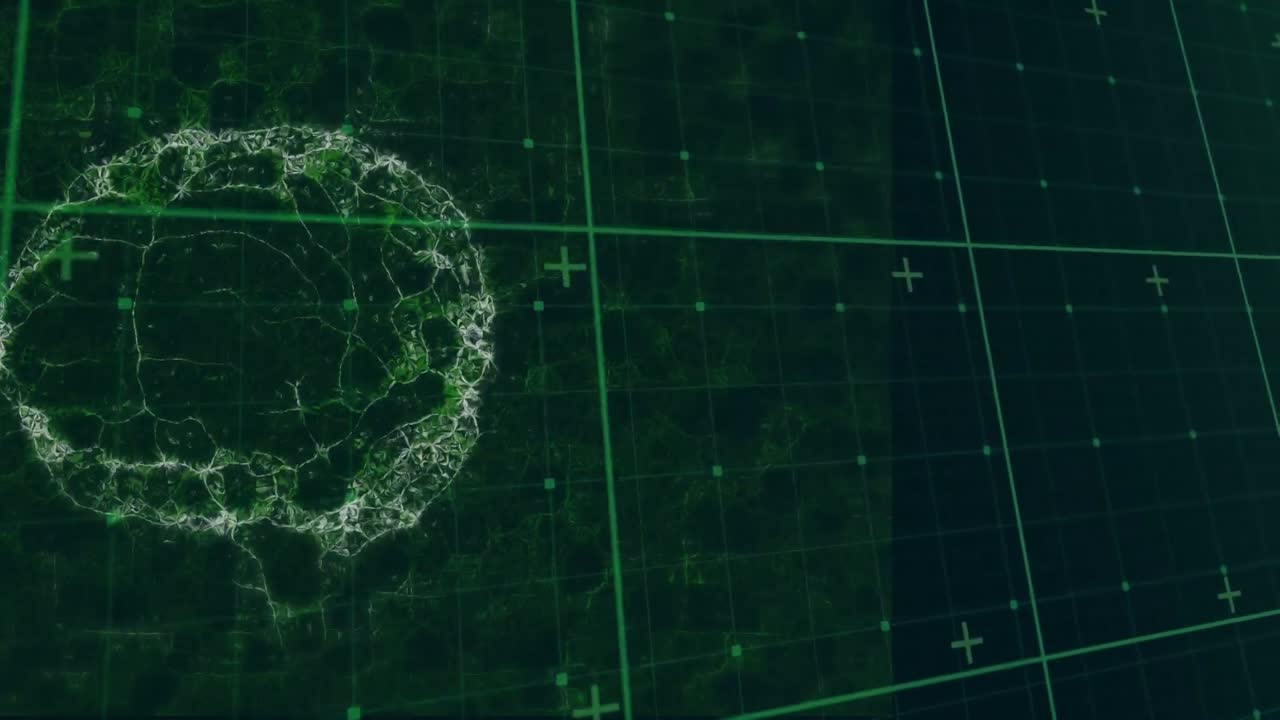 Animation of spinning brain over shapes