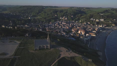 Aerial-view-of-the-Church-of-Étretat-over-looking-the-village