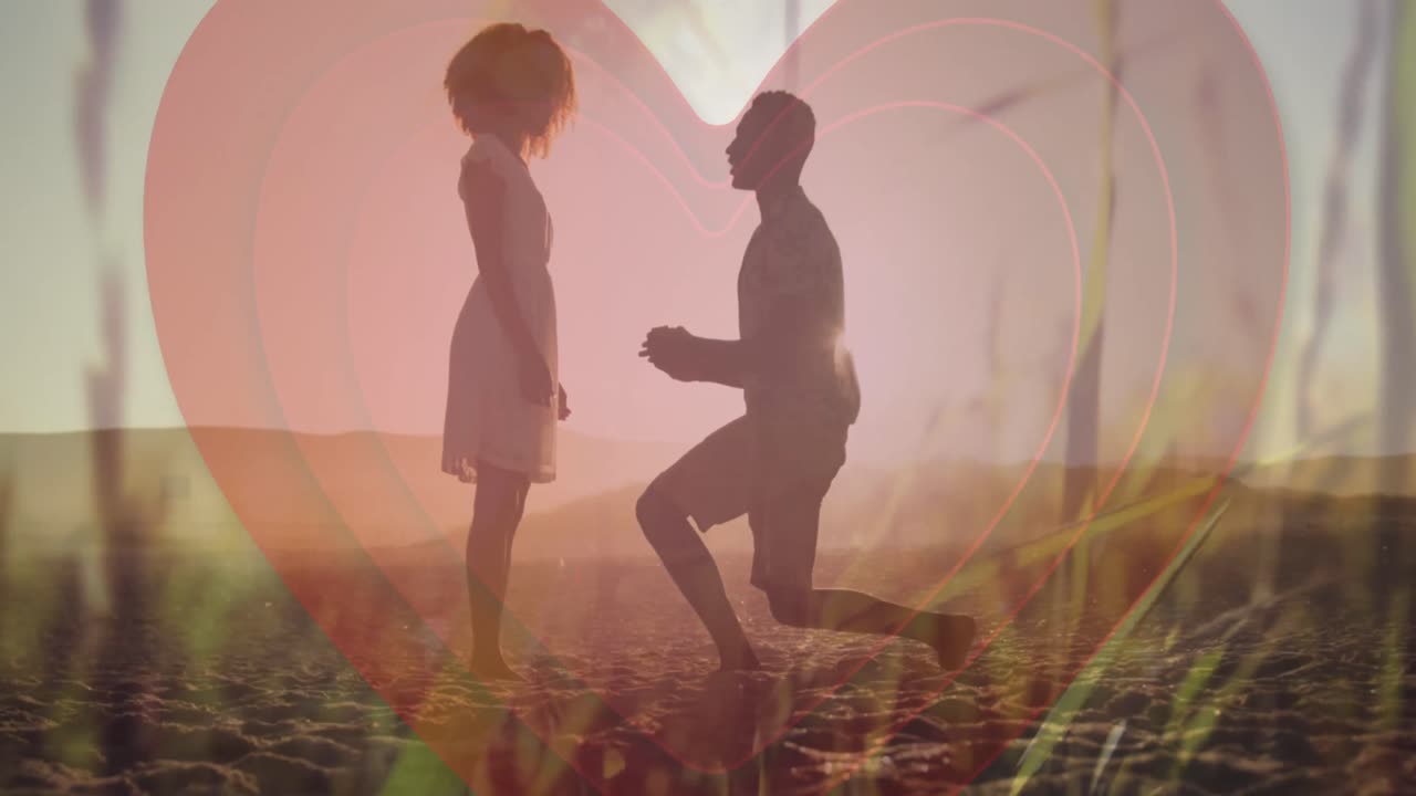 남자가 여성에게 청혼하는 배경에서 심장 박동의 애니메이션