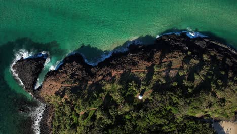 Bird's Eye View Over Fingal Head And Lighthouse In NSW, Australia - Drone Shot