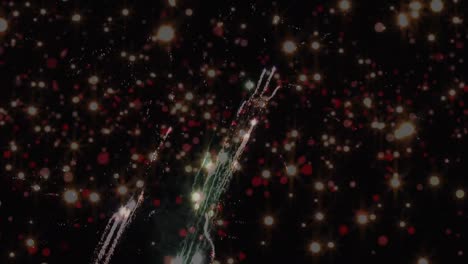 Animation-of-zigzag-pattern-over-fireworks-exploding-and-glowing-spots