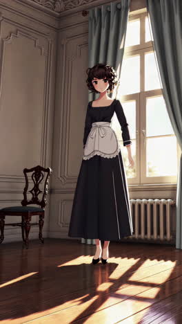 anime girl maid in a historical room