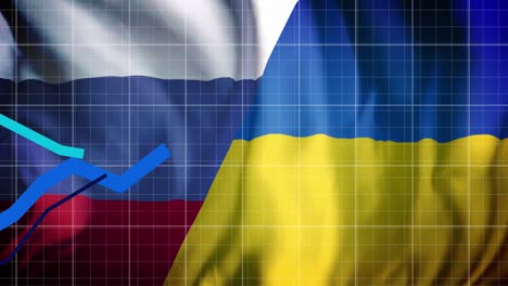 animation of data processing over flag of russia and ukraine