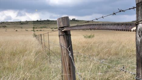 shot of a barbed wire fence in a south african winter landscape