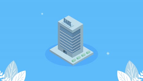 financial economy animation with banking building
