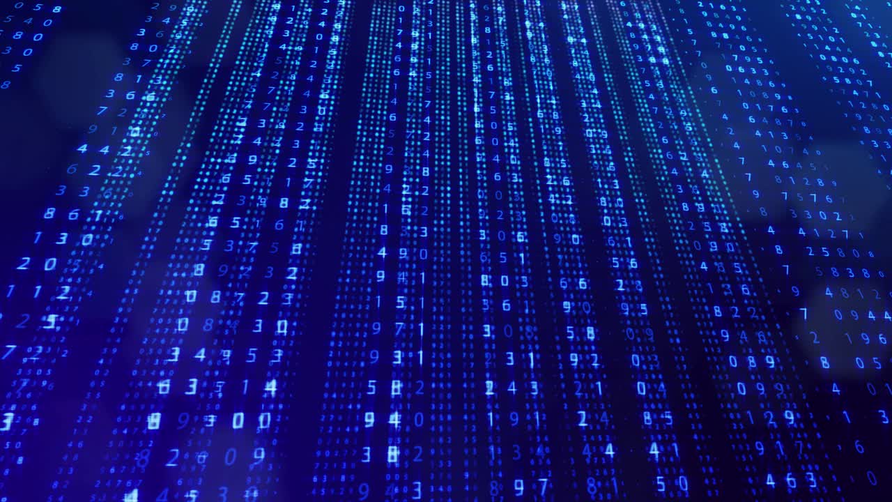 3d loop background, concept of digital data processing, calculation and visualization of computation. Counters of numbers in rows of lines on plane. Blue digital information bg with numbers. Sci-fi bg.