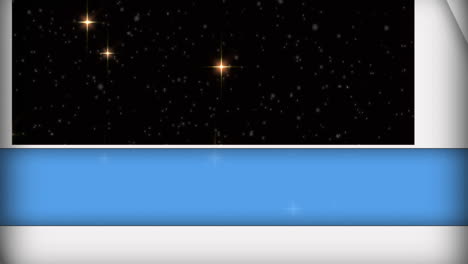 animation of blue and white panels opening over glowing stars falling on black background