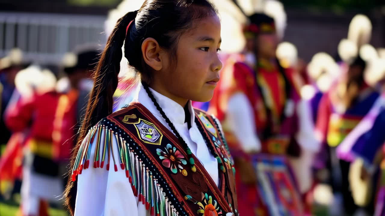 Young Girl's Vibrant Dance at a Native American Powwow