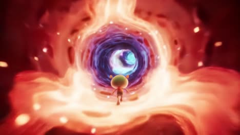 A Mysterious Journey Through an Ethereal Portal: An Enigmatic Creature Navigates the Vibrant Tunnels of Time and Space Between Worlds