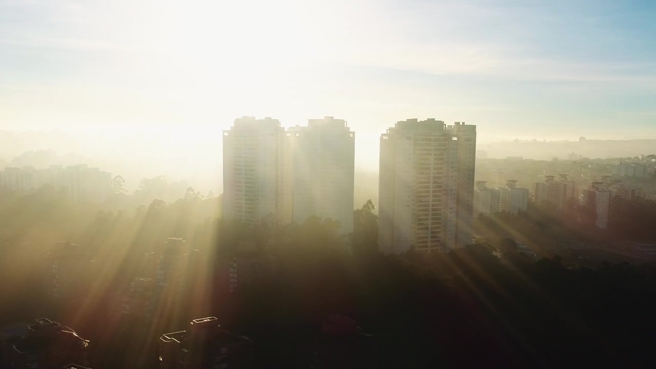 Vista Aérea do Centro de São Paulo ao Nascer do Sol, São Paulo, Brasil