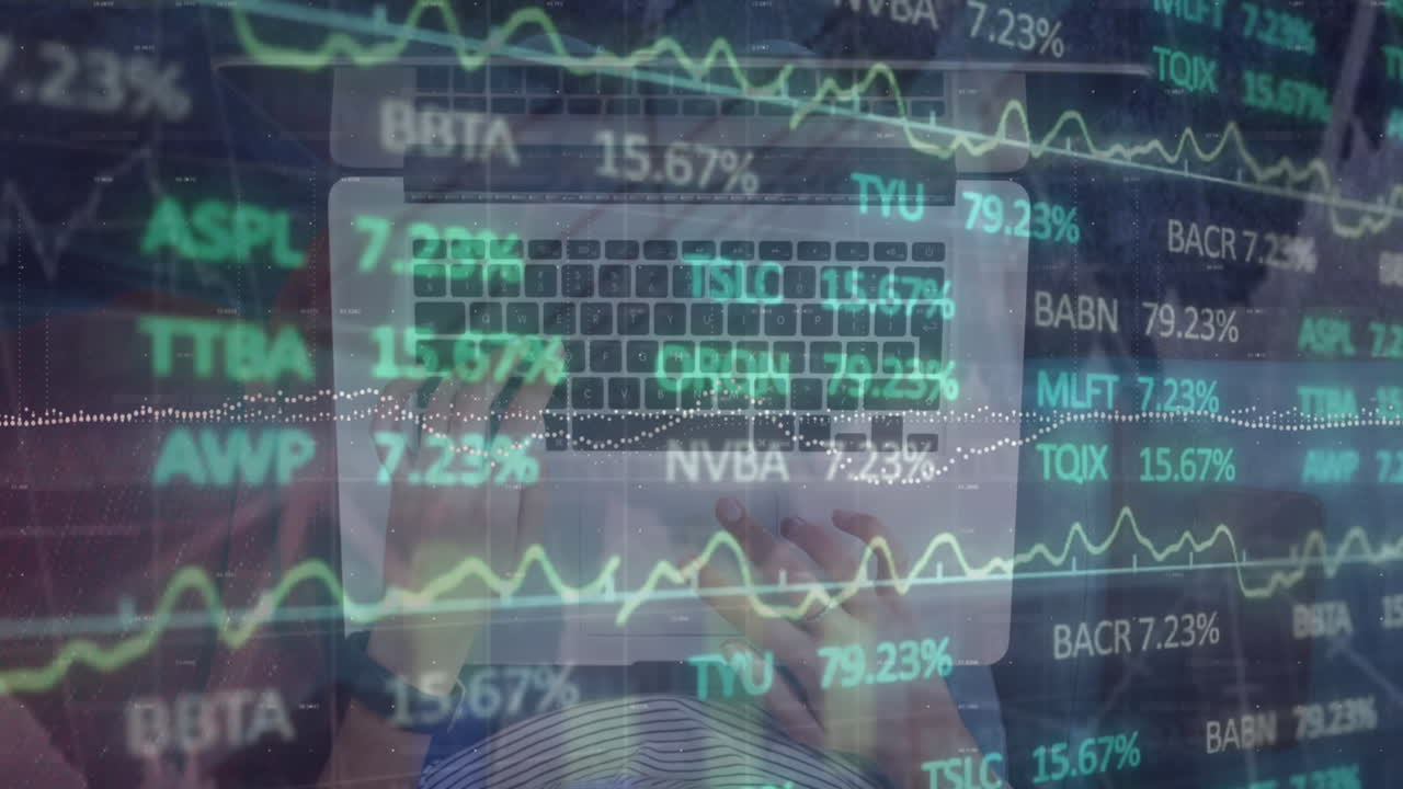 Animation of financial data processing over laptop