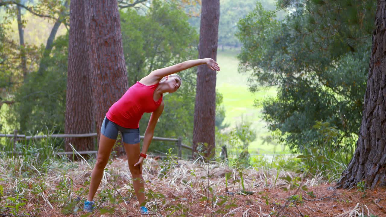 mujer ejercitándose en el bosque