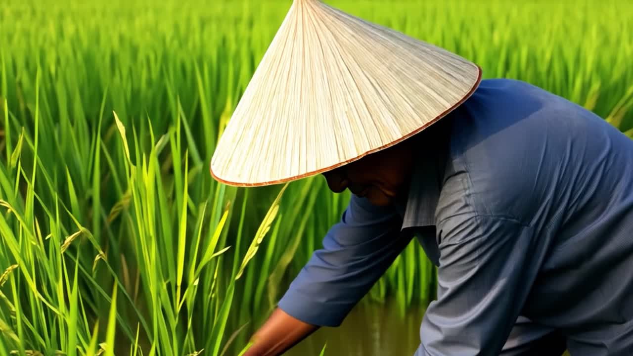 Farmer working in a rice field