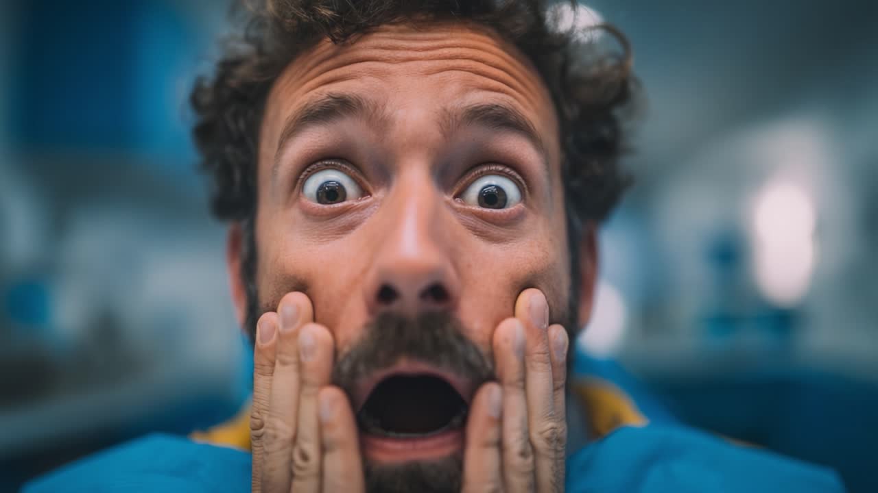 Astonished Man with a Surprised Expression Captured in Two Frames, Showcasing Emotions of Shock and Disbelief in an Intense Moment