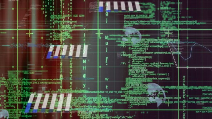Animation of data processing over black background