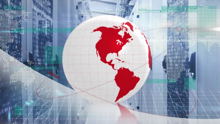 Animation of globe with data processing over server room