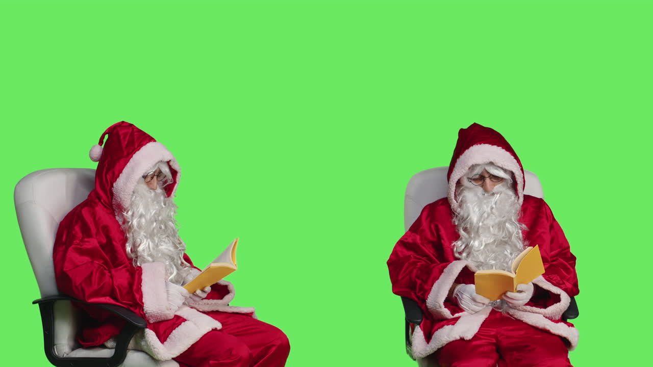 Santa Claus Reading on Green Screen