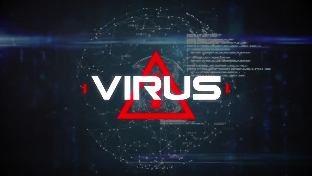 animación del texto de advertencia de covid 19 sobre el procesamiento de datos y el globo