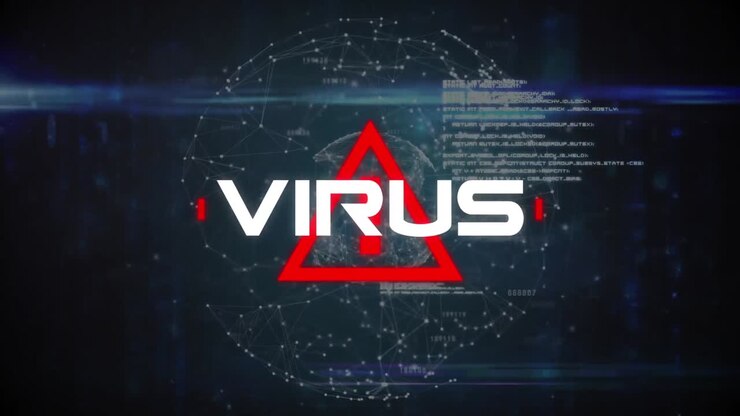 Animation of covid 19 warning text over data processing and globe