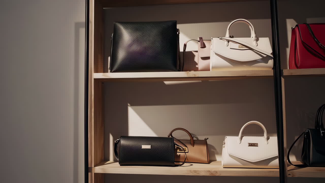 Collection of Stylish Handbags on Display Shelves