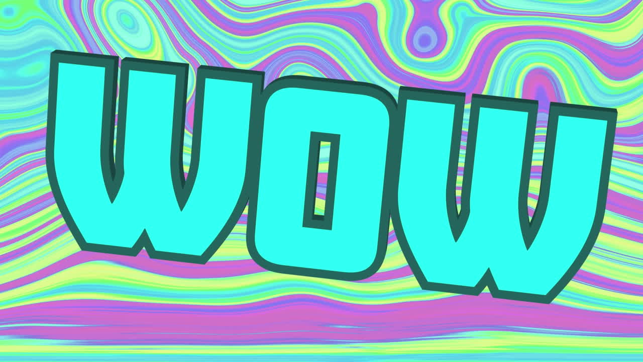 녹색 액체 배경 위의 와우 텍스트의 애니메이션