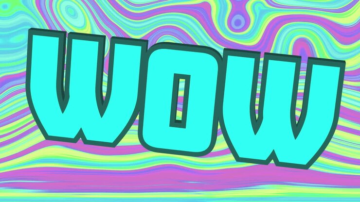 Animazione di testo "wow" su sfondo liquido verde