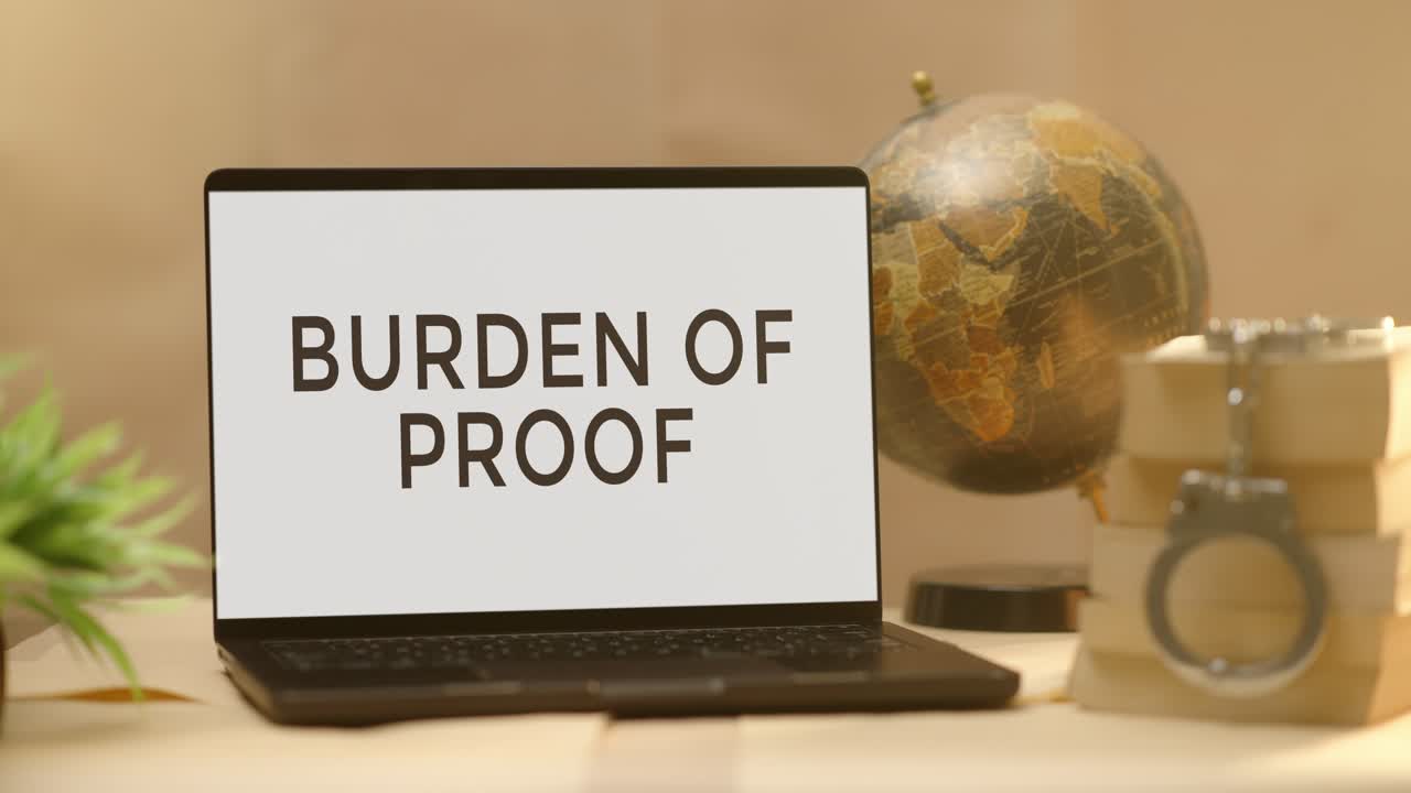 BURDEN OF PROOF DISPLAYED IN LEGAL LAPTOP SCREEN