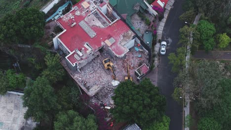 aerial shot of a house under demolition