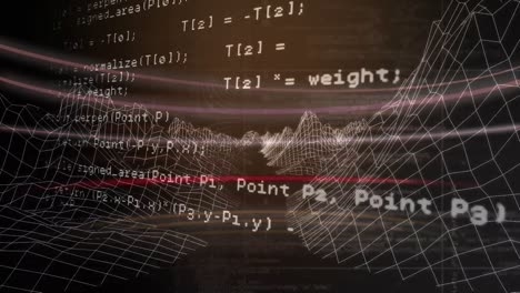 animación del procesamiento de datos sobre montañas digitales sobre fondo negro