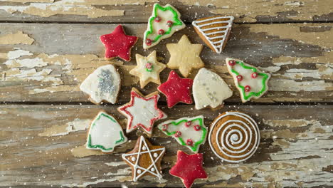 falling snow with christmas cookies decoration