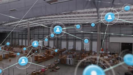 animation of network of connections over warehouse